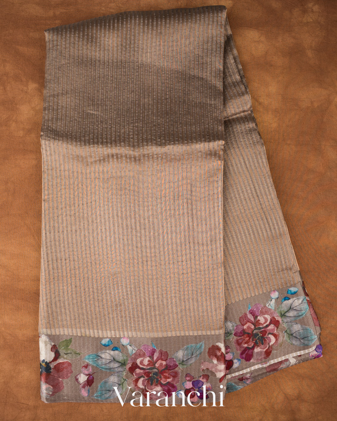 Dusty Mauve Floral Printed Pure Katan Silk Saree