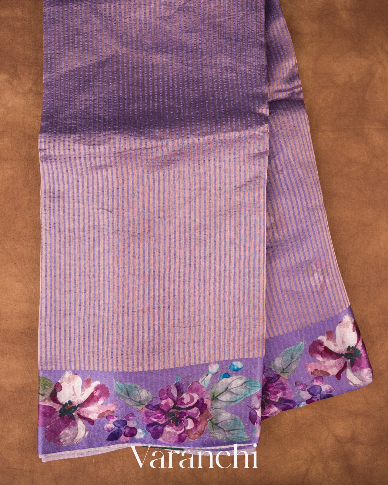 Lavender Floral Printed Pure Katan Silk Saree