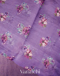 Lavender Floral Printed Pure Katan Silk Saree