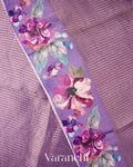 Lavender Floral Printed Pure Katan Silk Saree