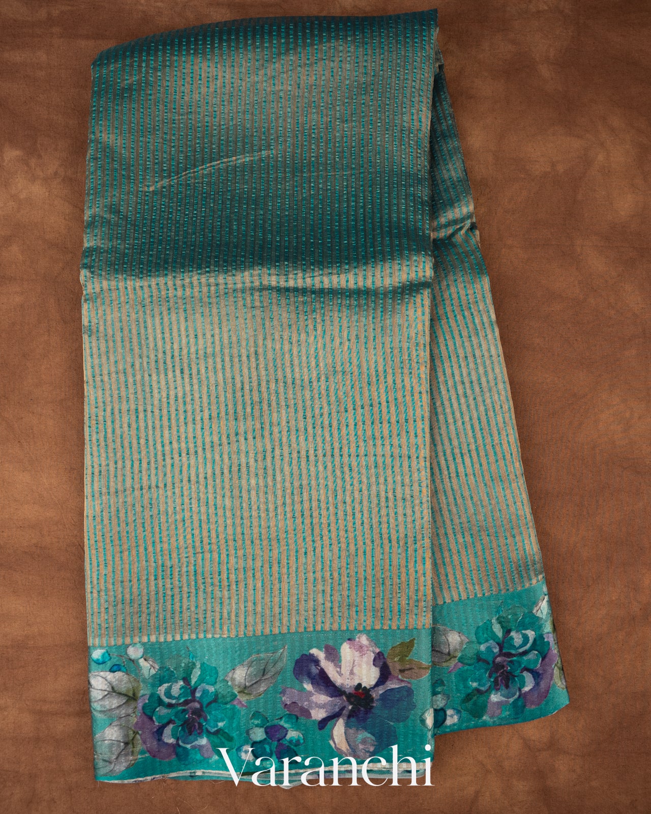 Sea Blue Striped Pure Katan Silk Handloom Saree