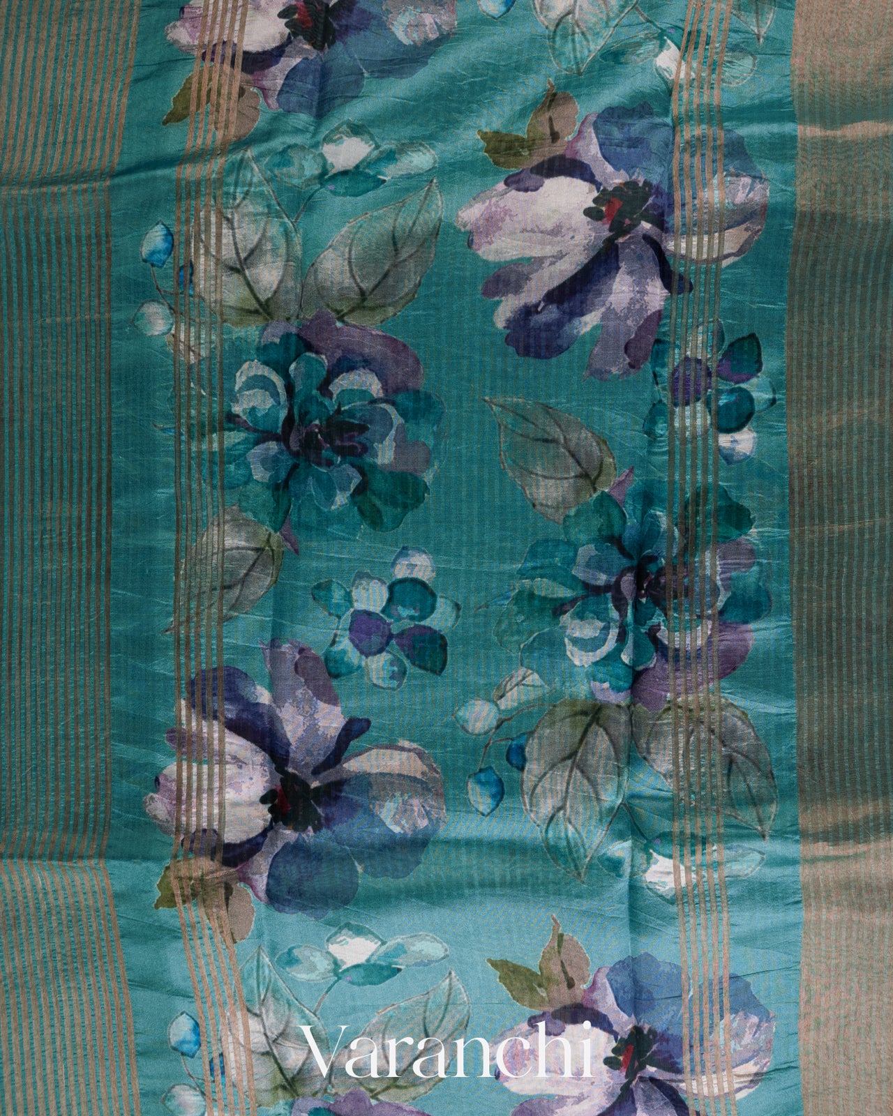 Sea Blue Striped Pure Katan Silk Handloom Saree