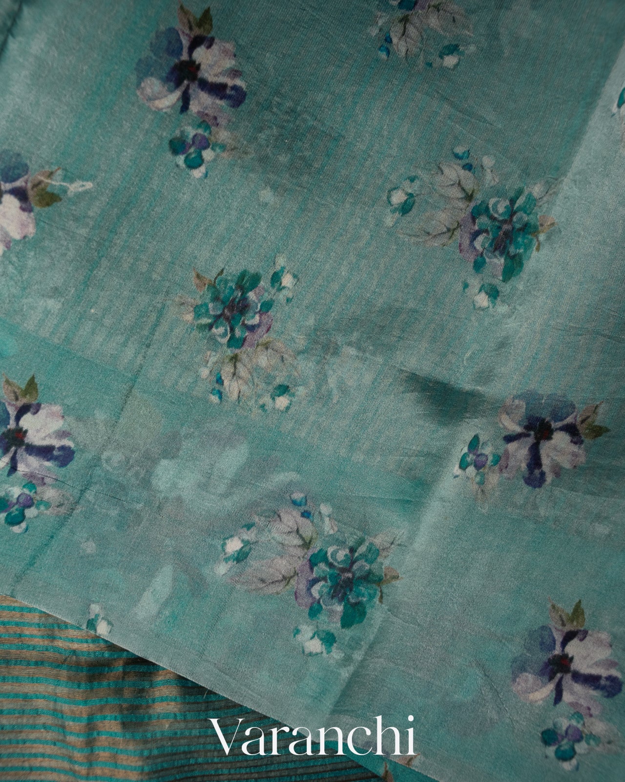Sea Blue Striped Pure Katan Silk Handloom Saree