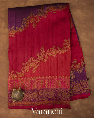 Deep Red Tricolour Rangkaat Pure Raw Silk Handloom Saree