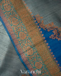 Blue Tricolour Rangkaat Pure Raw Silk Handloom Saree