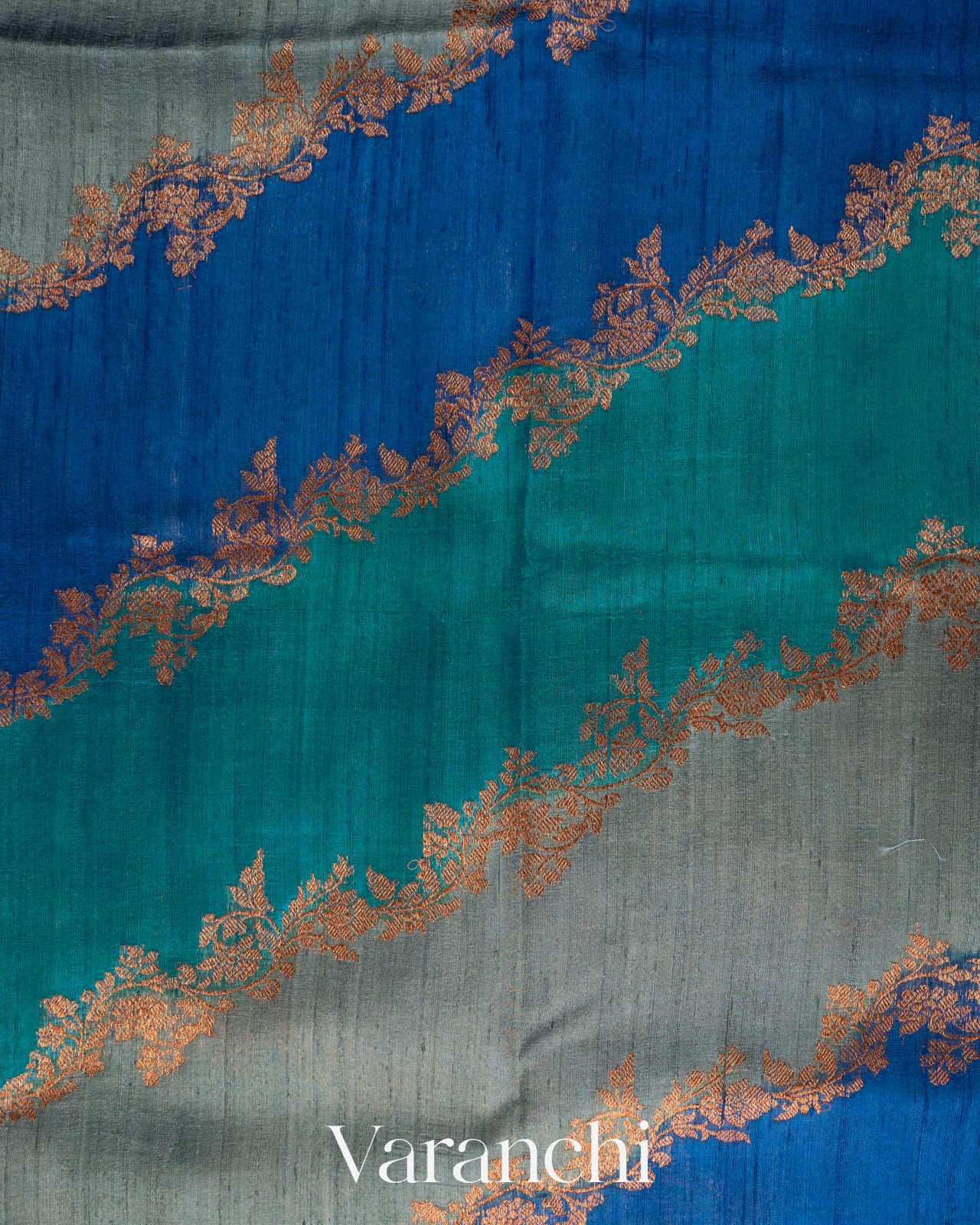 Blue Tricolour Rangkaat Pure Raw Silk Handloom Saree