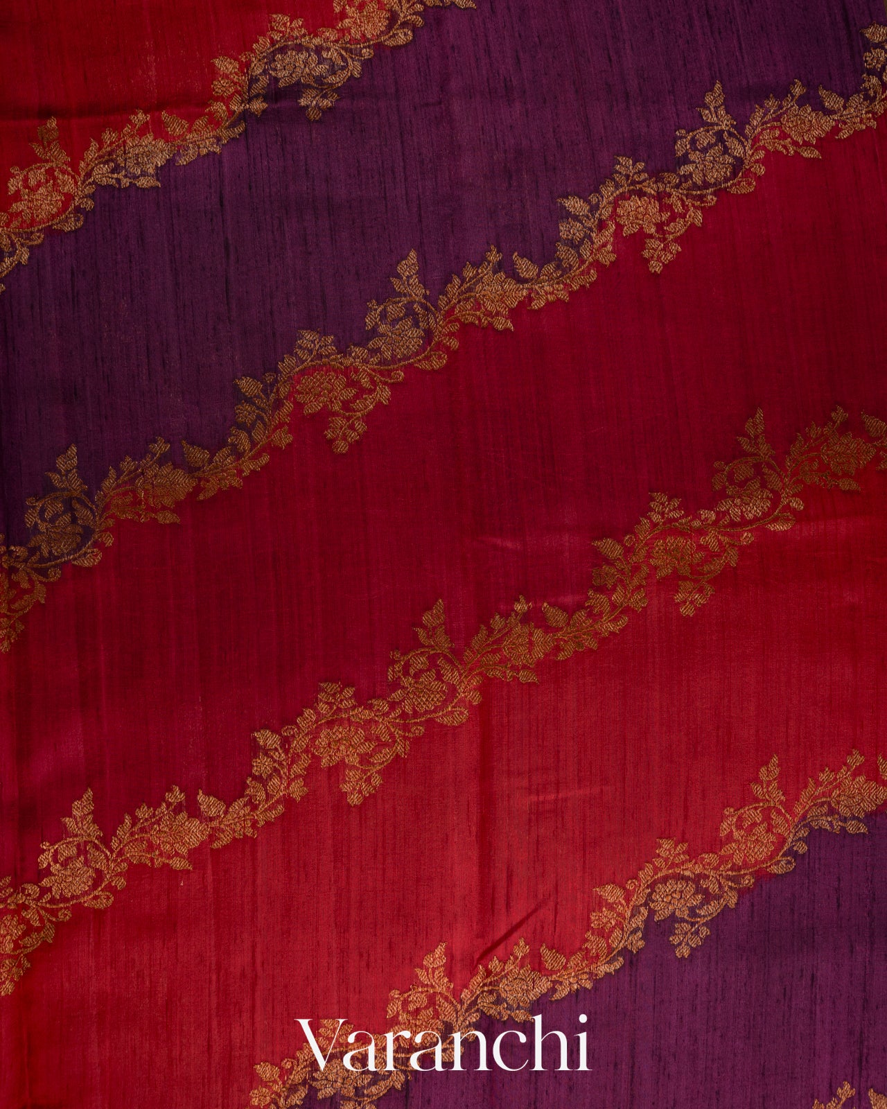 Deep Red Tricolour Rangkaat Pure Raw Silk Handloom Saree