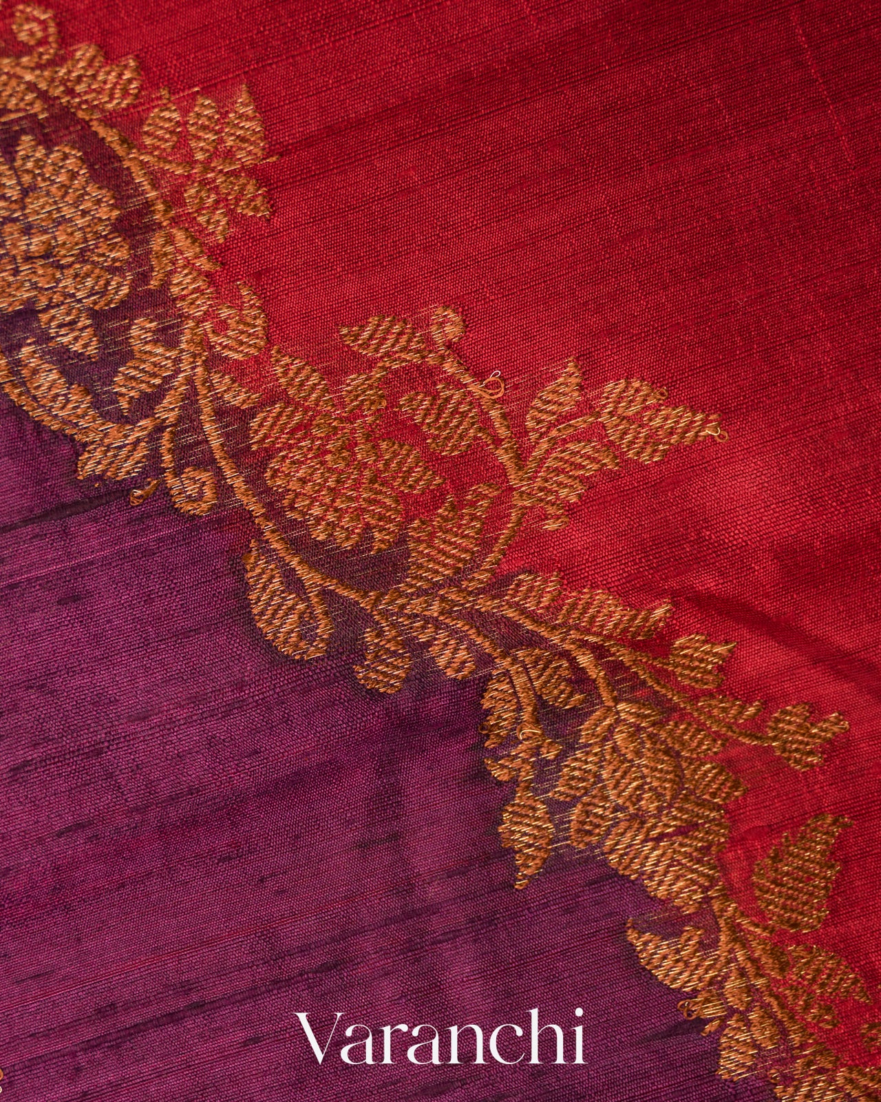Deep Red Tricolour Rangkaat Pure Raw Silk Handloom Saree