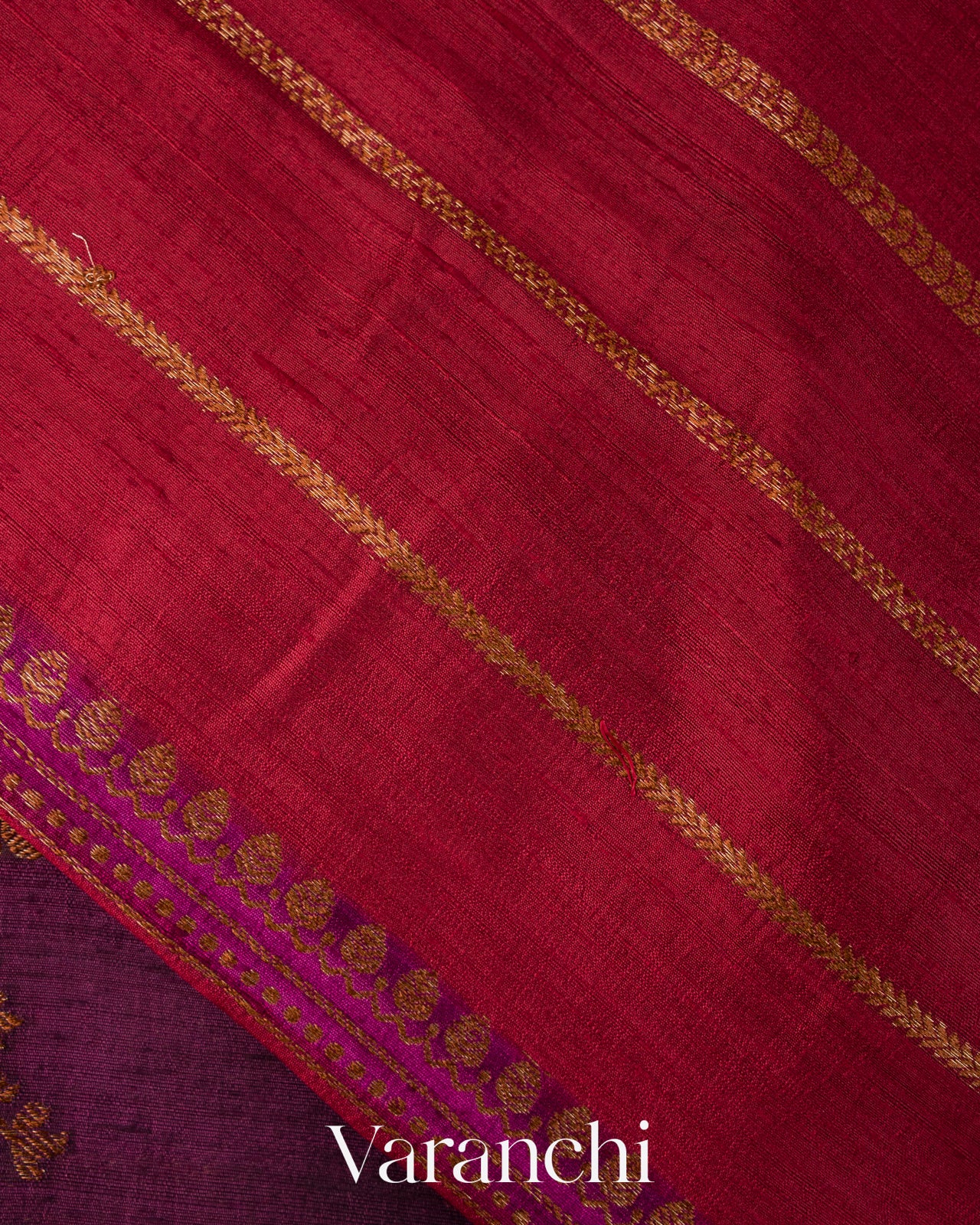 Deep Red Tricolour Rangkaat Pure Raw Silk Handloom Saree