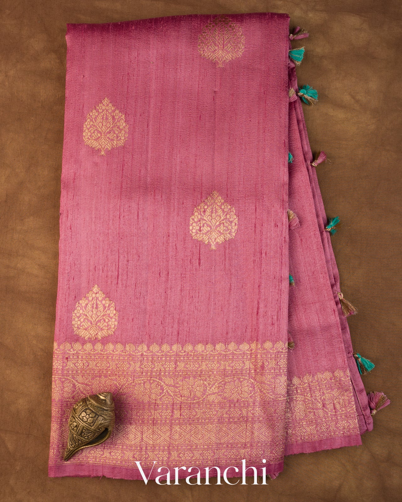 Rose Pink Pure Raw Silk Handloom Saree