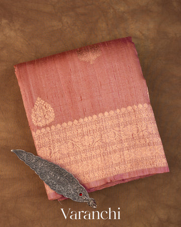 Dusty Rose Pure Raw Silk Handloom Saree