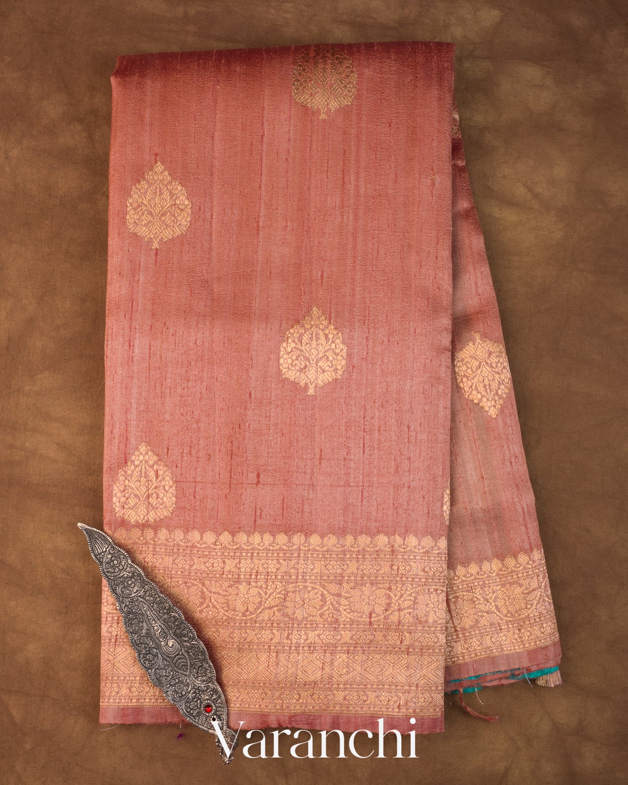 Dusty Rose Pure Raw Silk Handloom Saree