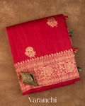 Crimson Red Pure Raw Silk Handloom Saree