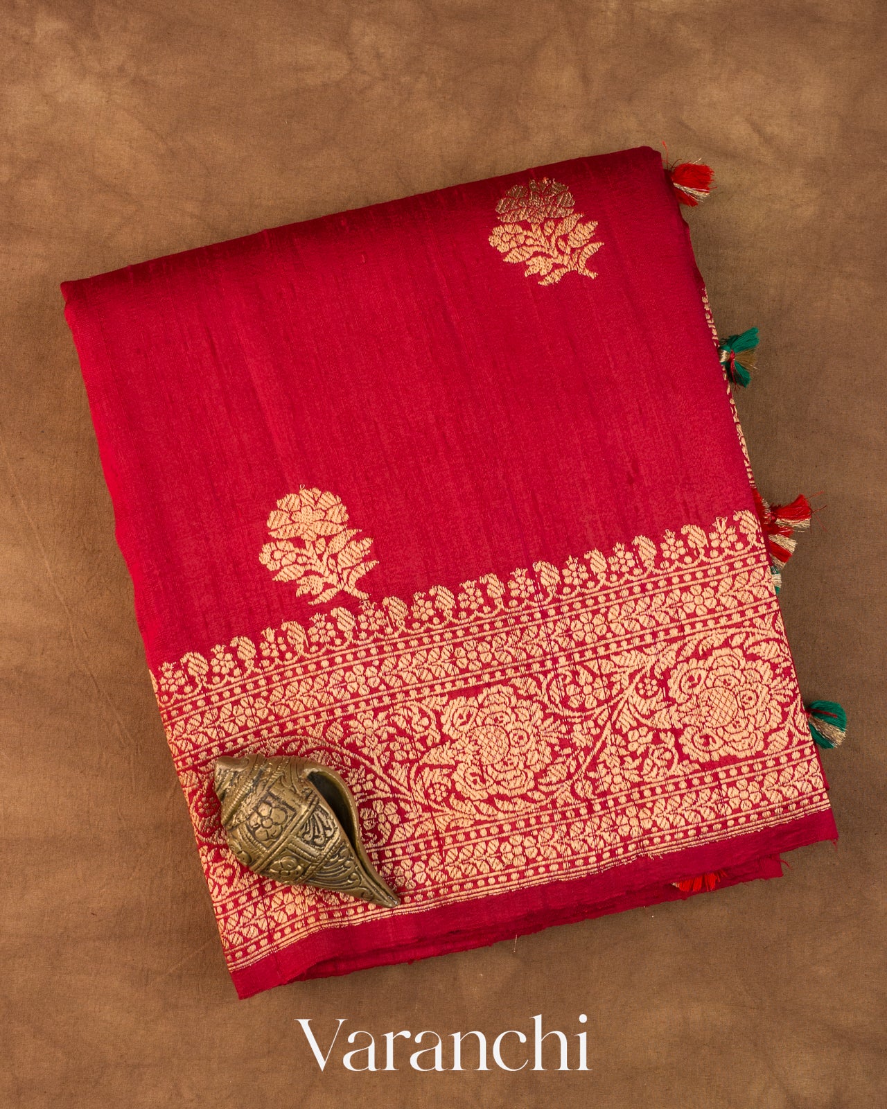 Crimson Red Pure Raw Silk Handloom Saree