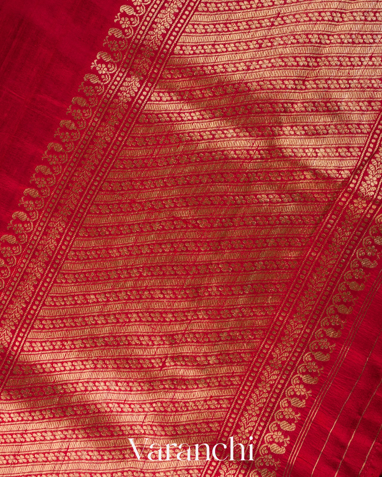 Crimson Red Pure Raw Silk Handloom Saree