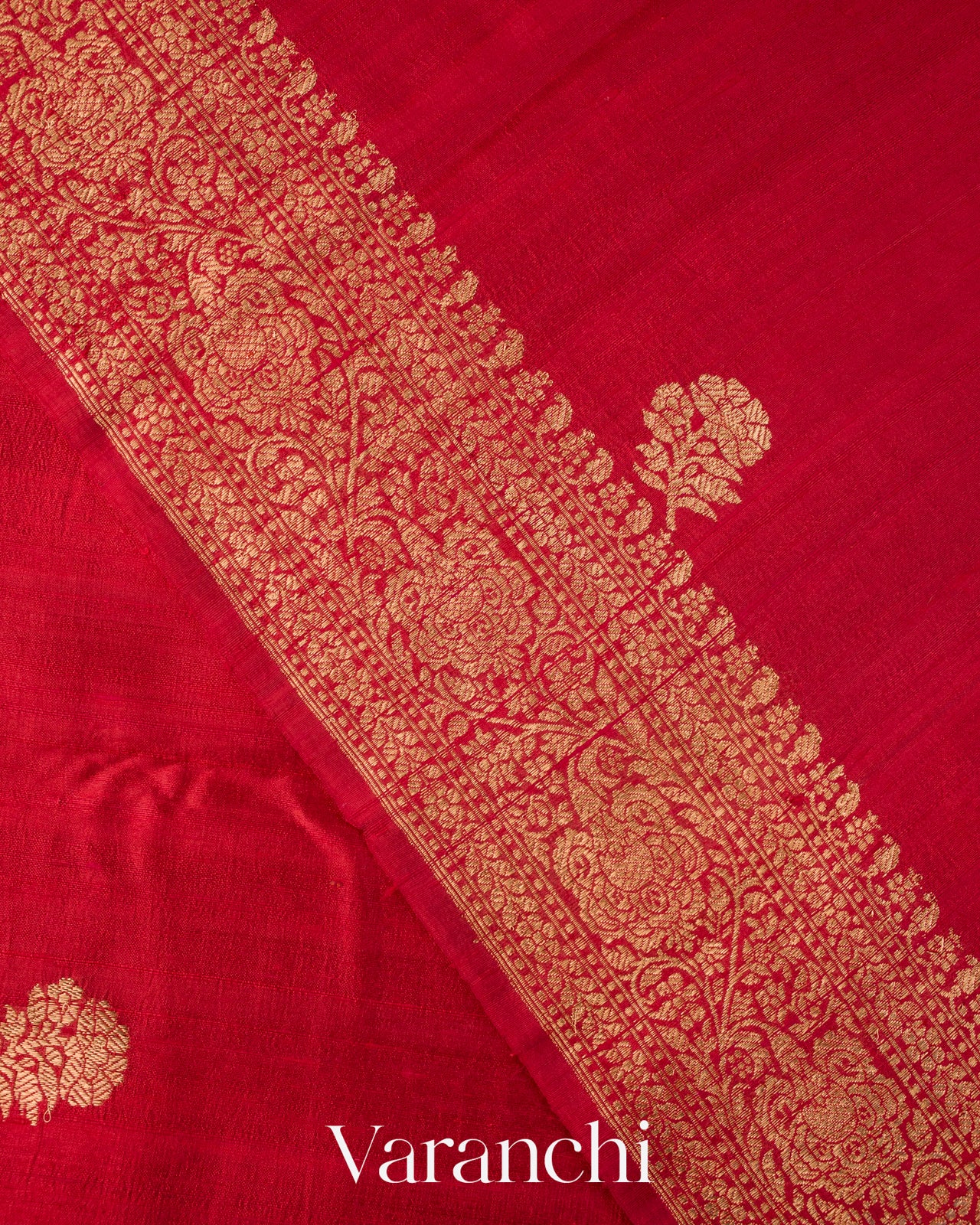 Crimson Red Pure Raw Silk Handloom Saree