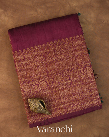 Purple Wine Pure Raw Silk Handloom Saree