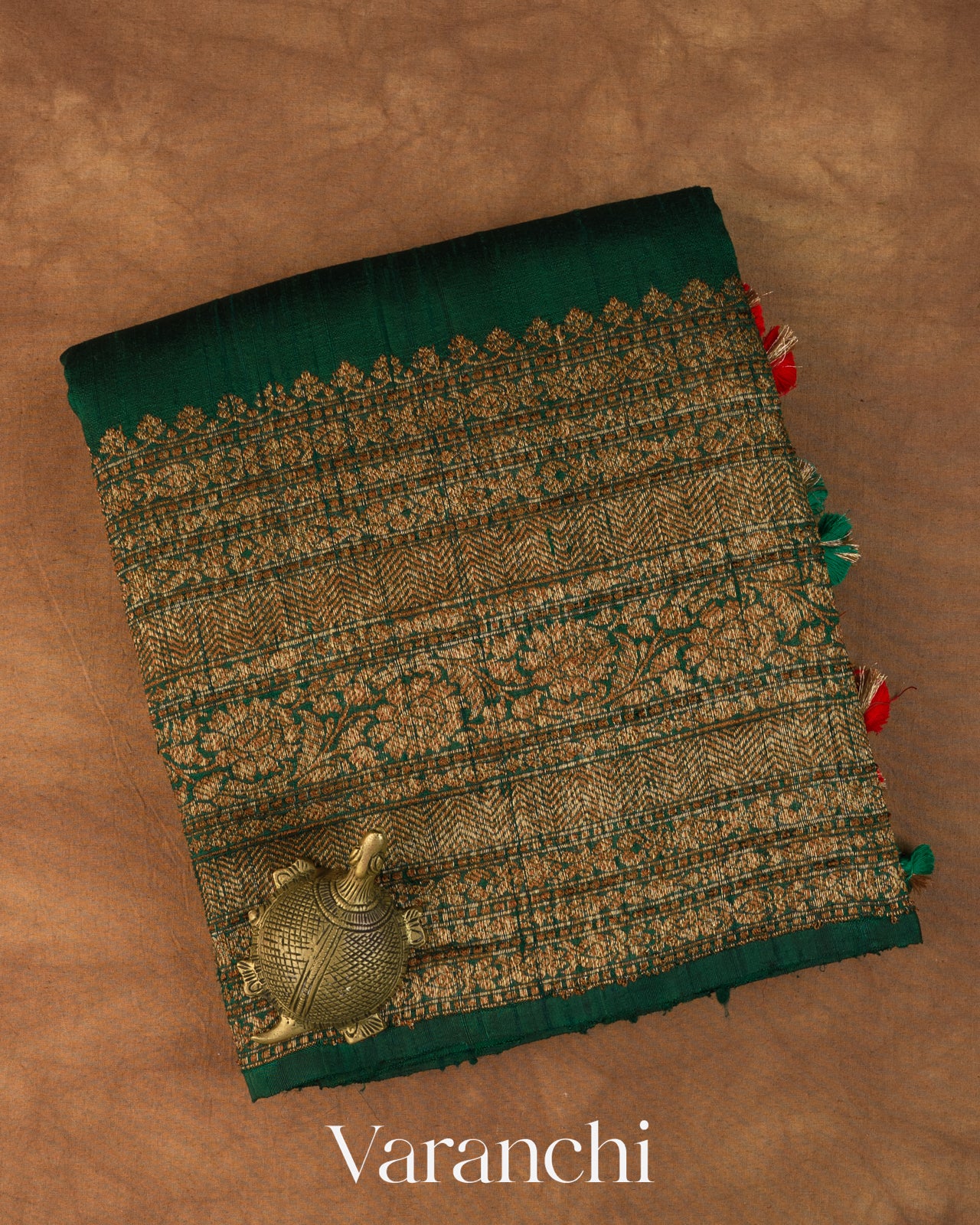Bottle Green Pure Raw Silk Handloom Saree