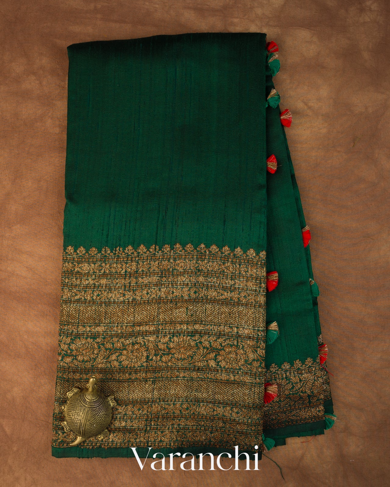 Bottle Green Pure Raw Silk Handloom Saree