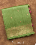 Fern Green Pure Raw Silk Handloom Saree