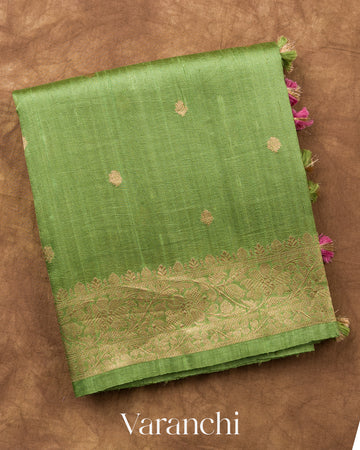 Fern Green Pure Raw Silk Handloom Saree
