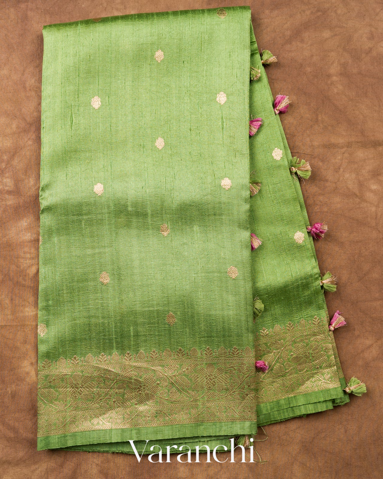 Fern Green Pure Raw Silk Handloom Saree