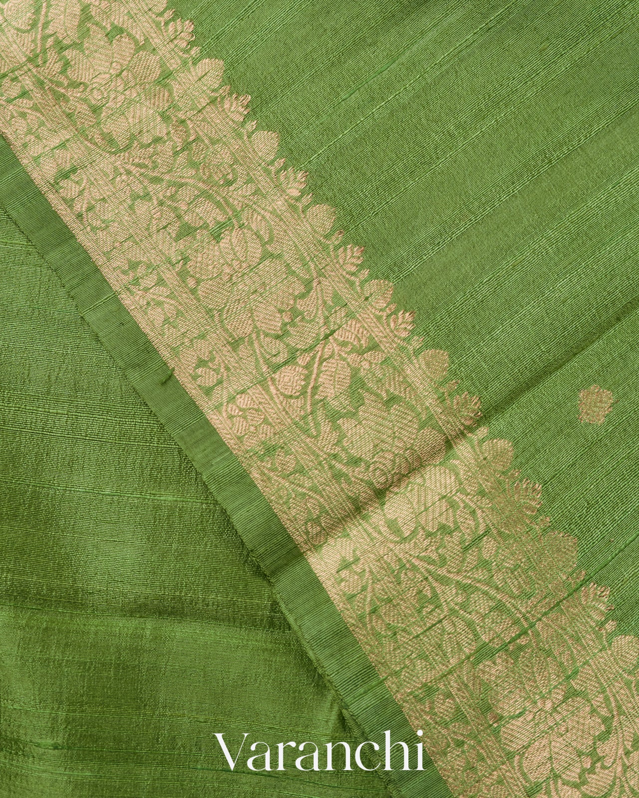Fern Green Pure Raw Silk Handloom Saree