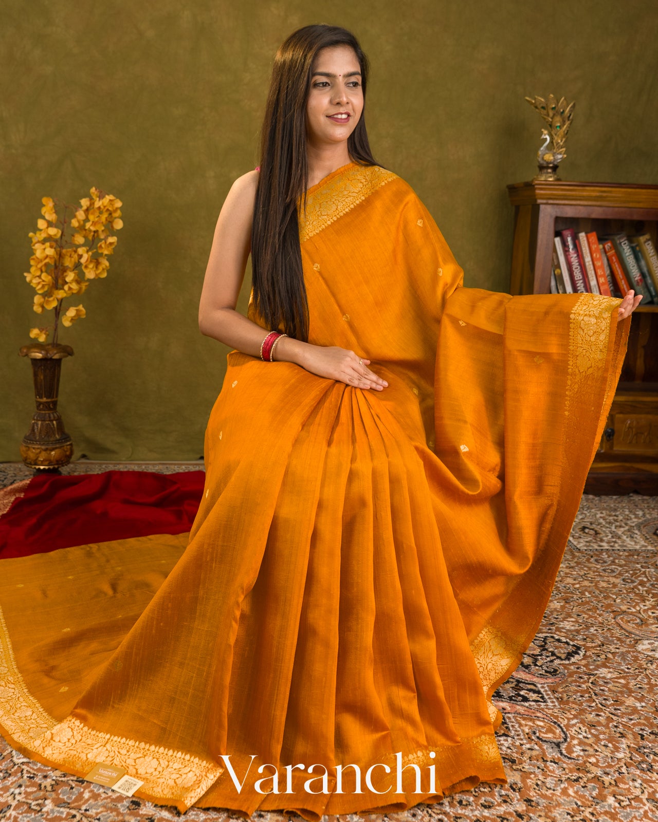 Mustard Yellow Pure Raw Silk Handloom Saree