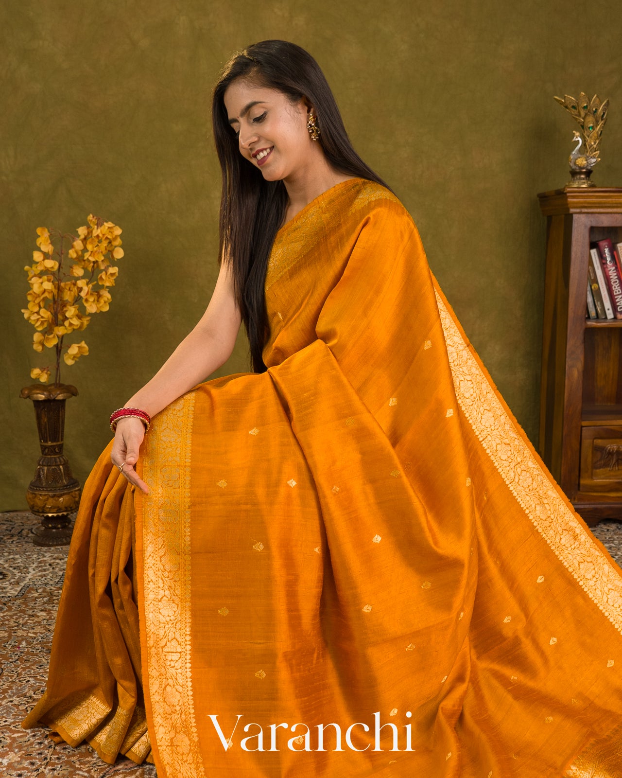 Mustard Yellow Pure Raw Silk Handloom Saree