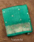 Teal Green Pure Raw Silk Handloom Saree
