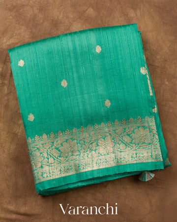 Teal Green Pure Raw Silk Handloom Saree