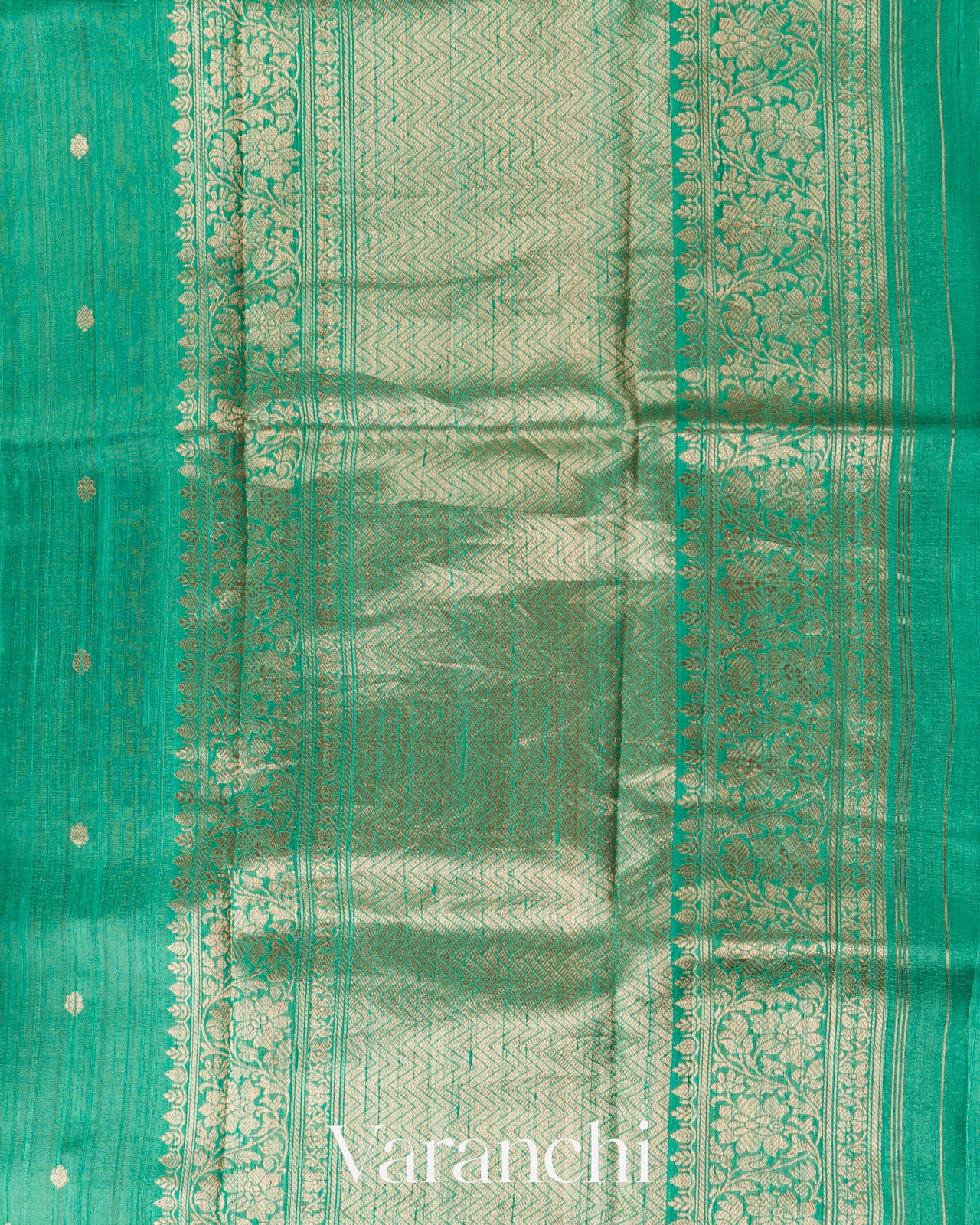 Teal Green Pure Raw Silk Handloom Saree