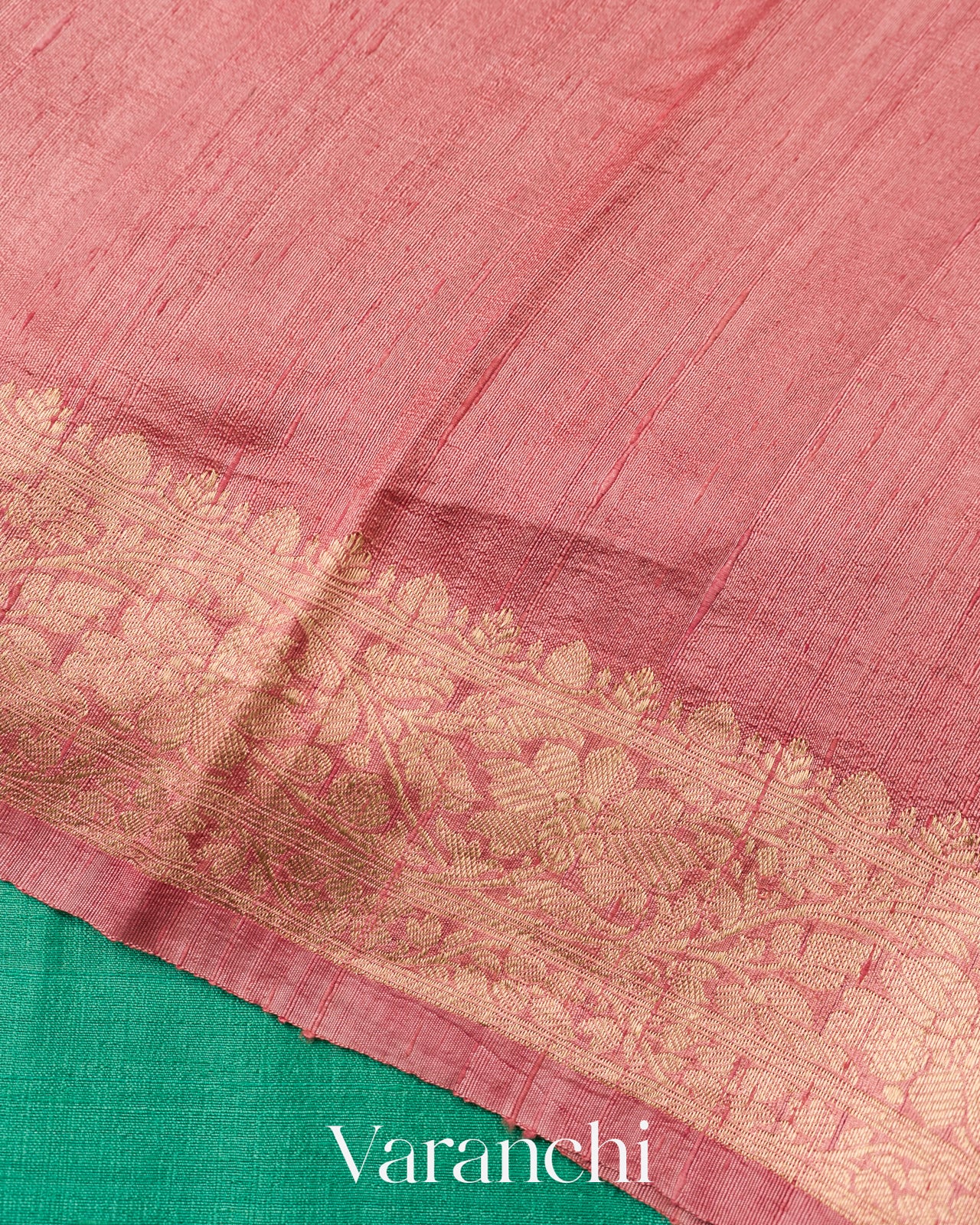 Teal Green Pure Raw Silk Handloom Saree