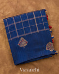 Royal Blue Checkered Pure Raw Silk Handloom Saree