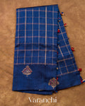 Royal Blue Checkered Pure Raw Silk Handloom Saree