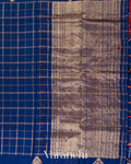 Royal Blue Checkered Pure Raw Silk Handloom Saree