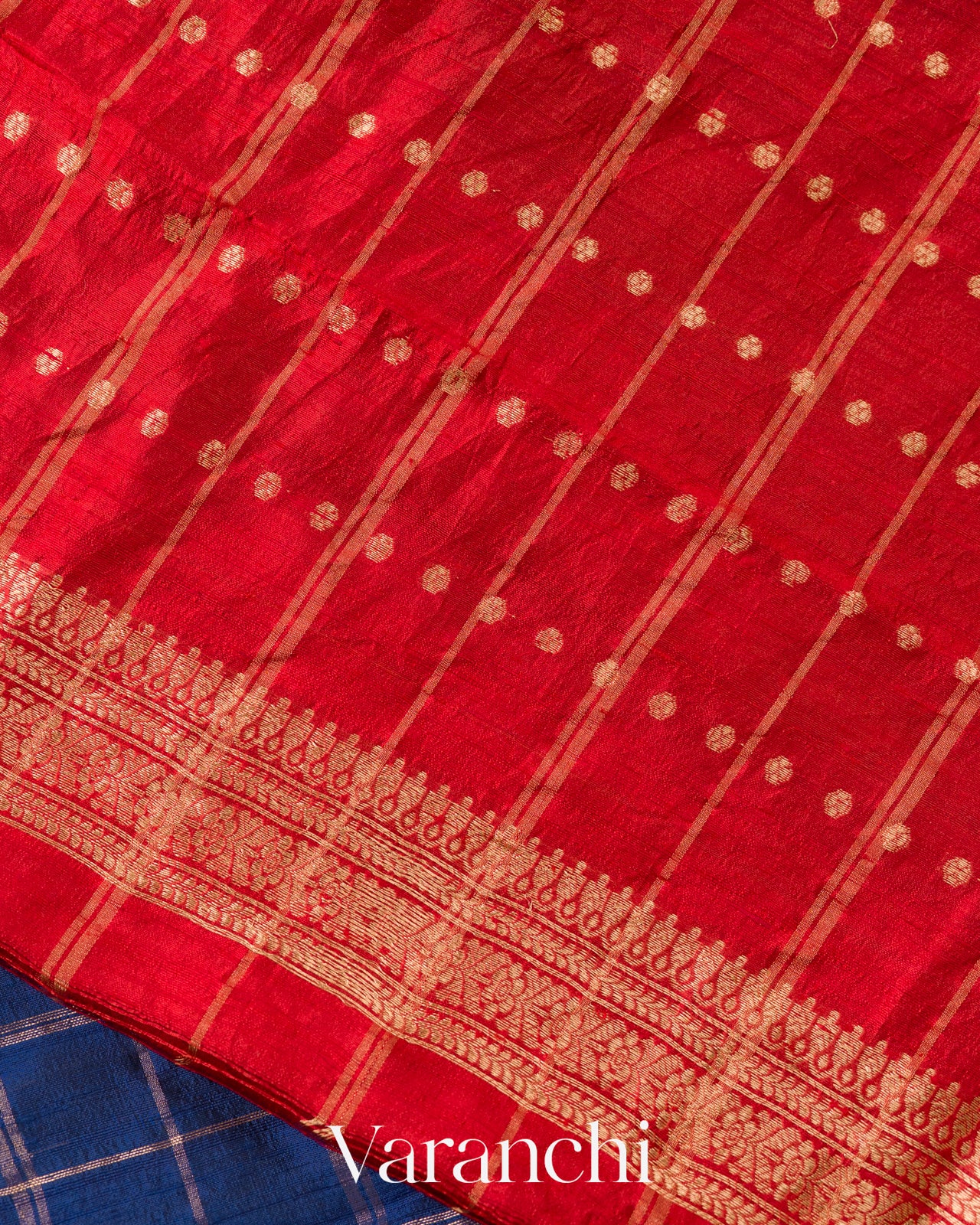 Royal Blue Checkered Pure Raw Silk Handloom Saree