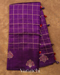 Violet Checkered Pure Raw Silk Handloom Saree
