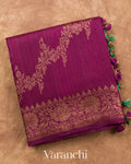Magenta Floral Lehariya Pure Raw Silk Handloom Saree