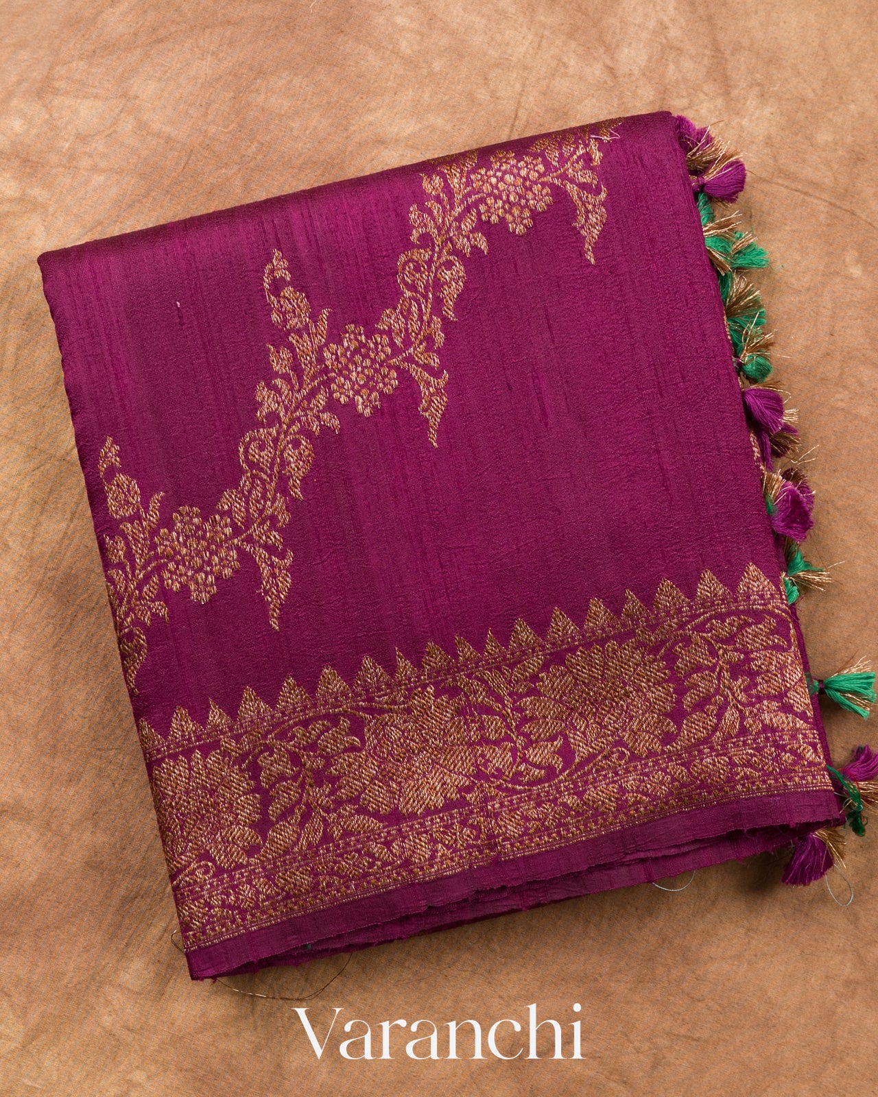 Magenta Floral Lehariya Pure Raw Silk Handloom Saree