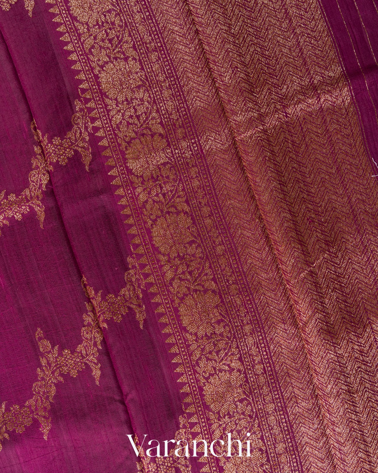 Magenta Floral Lehariya Pure Raw Silk Handloom Saree