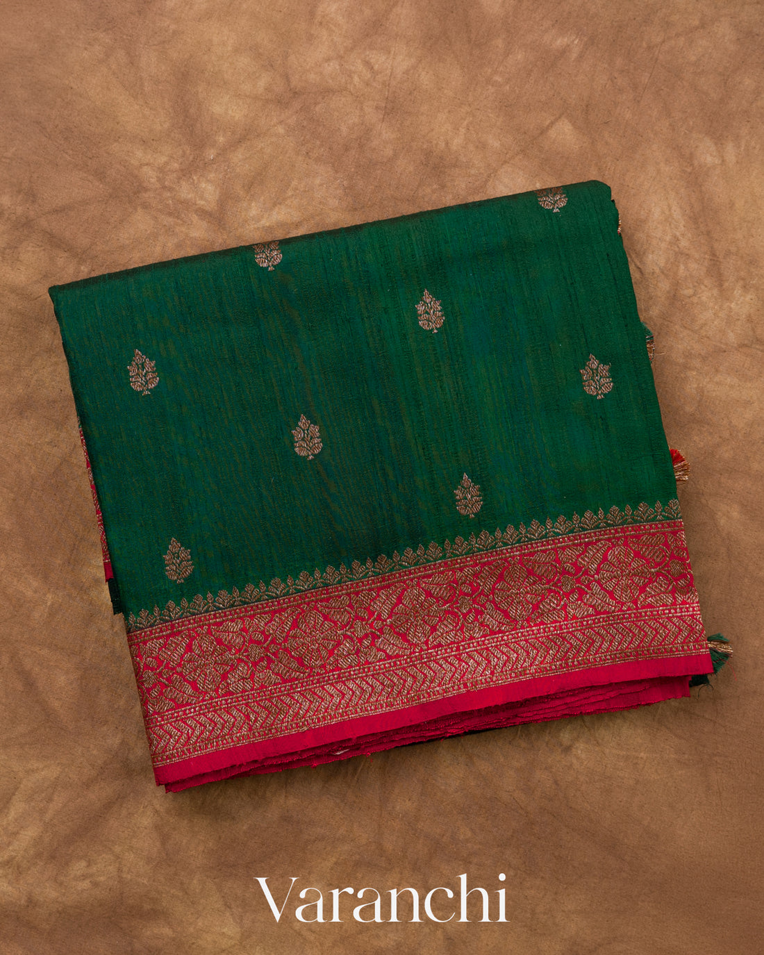 Bottle Green Pure Raw Silk Handloom Saree