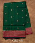 Bottle Green Pure Raw Silk Handloom Saree