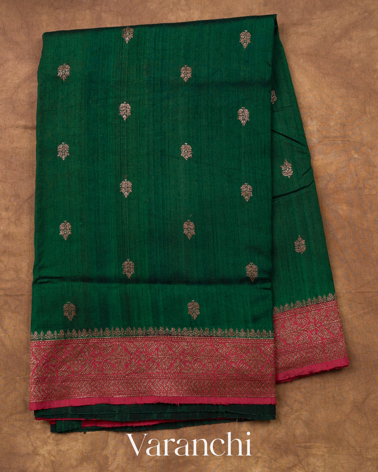 Bottle Green Pure Raw Silk Handloom Saree