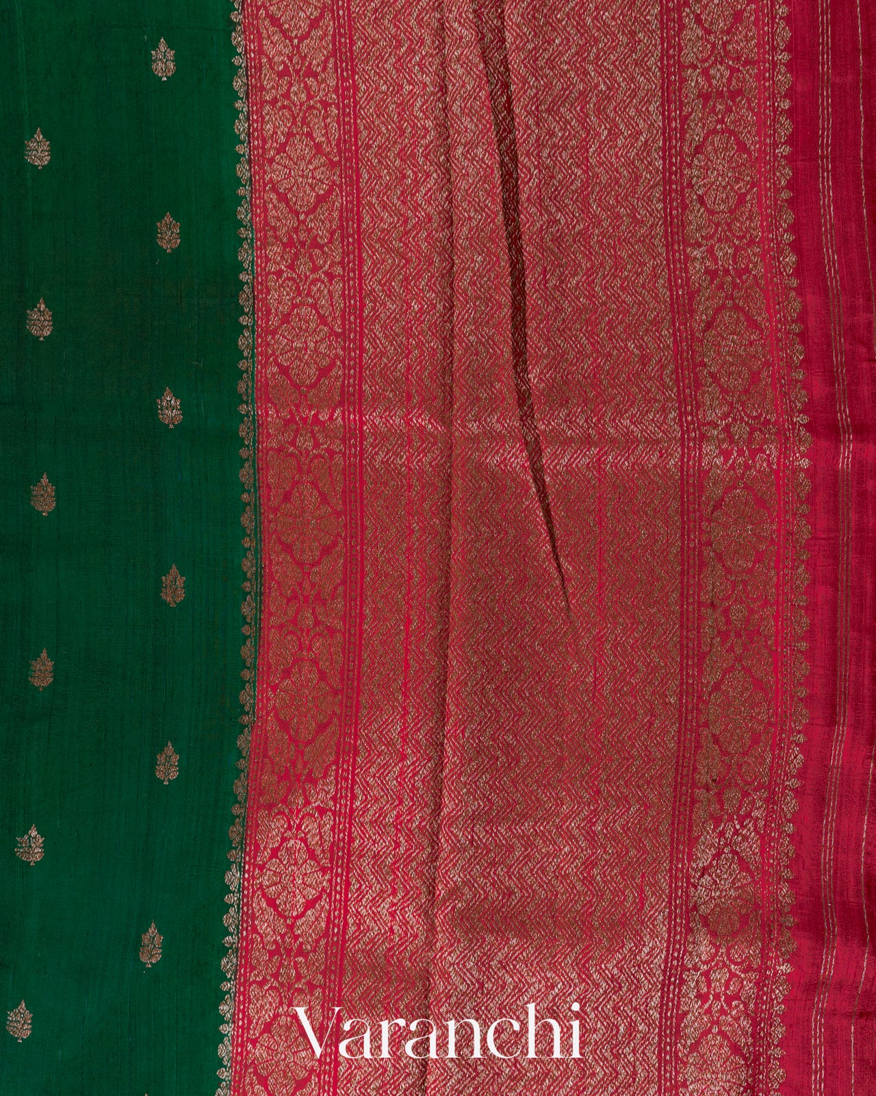 Bottle Green Pure Raw Silk Handloom Saree