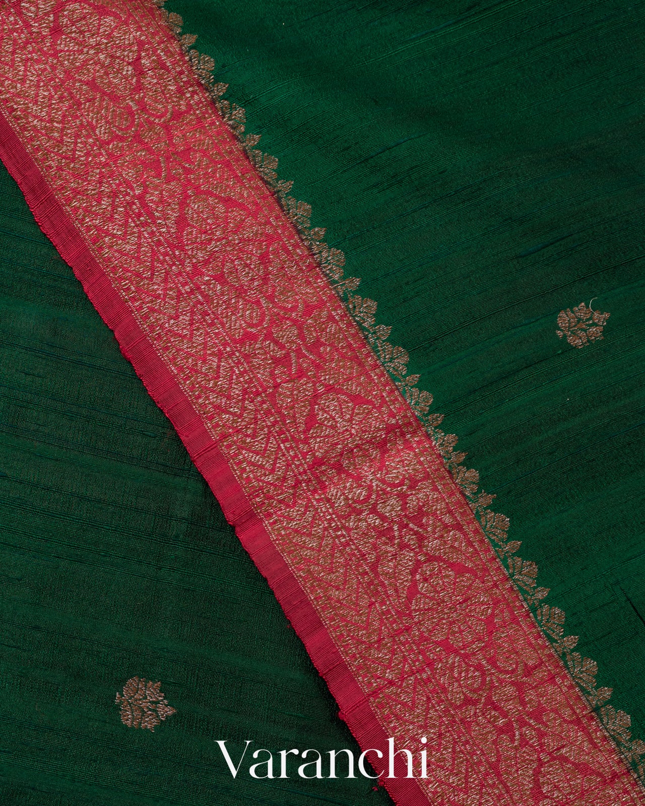 Bottle Green Pure Raw Silk Handloom Saree