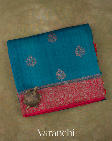 Teal Blue wewePure Raw Silk Handloom Saree