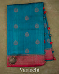 Teal Blue wewePure Raw Silk Handloom Saree