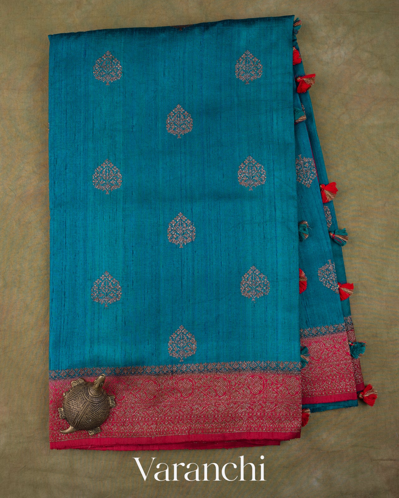 Teal Blue wewePure Raw Silk Handloom Saree