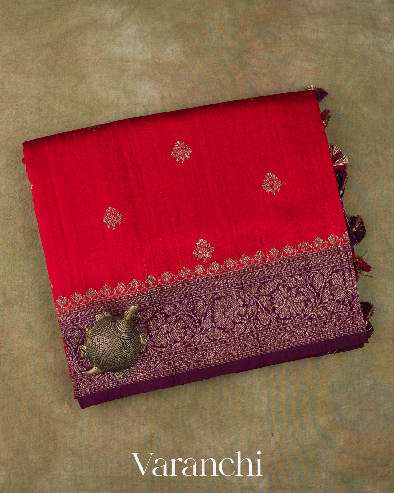 Crimson Red Pure Raw Silk Handloom Saree